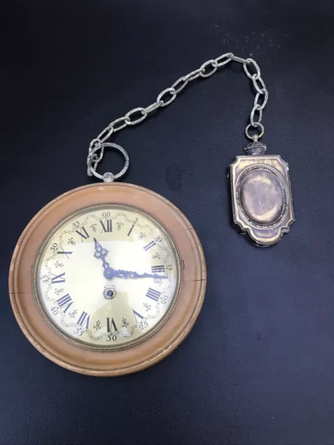 French 8 Day Pocket Watch Style Wall Clock For Parts Repair