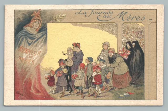 “Honneur aux Meres” MOTHERS DAY Antique FRENCH Postcard CPA Poster-Art Style 10s