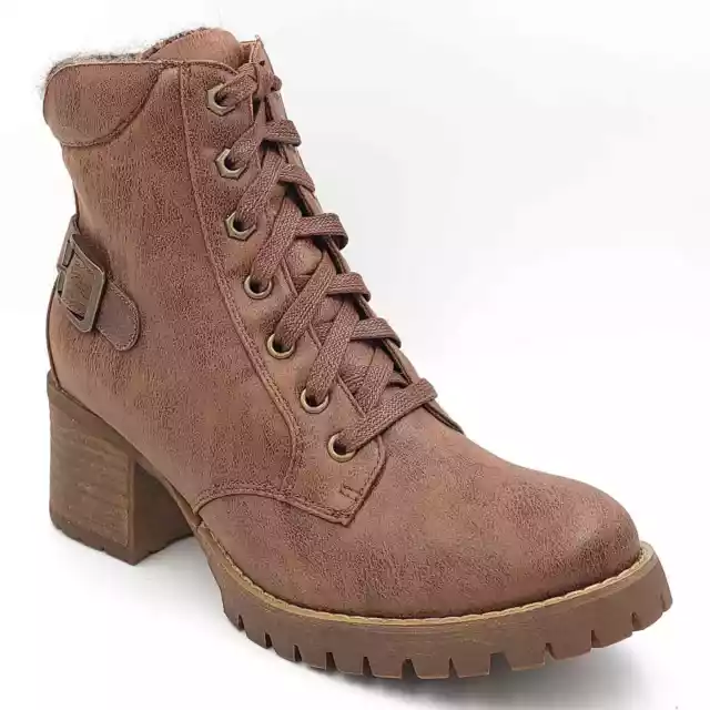 Carlos Santana Women Block Heel Combat Boots Gibson Size US 9.5 Tan Faux Leather