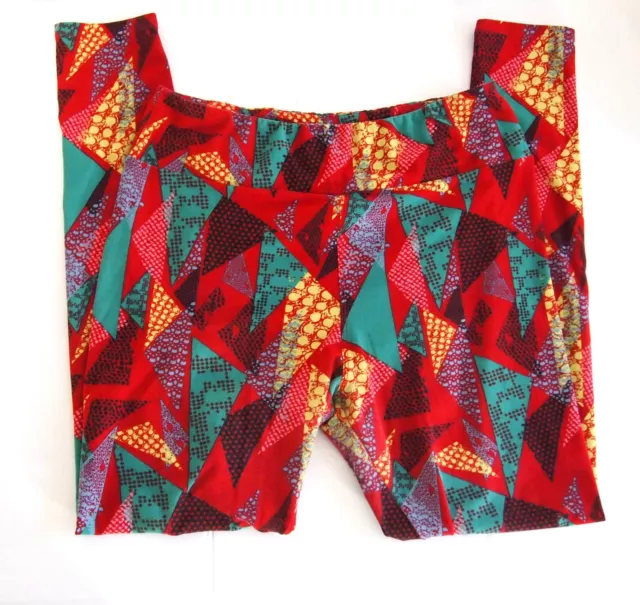 LuLaRoe Womens Leggings One Size Soft Red Colorful Triangle Printed Geometric