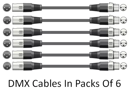 Pack Of 6 DMX Lighting Cables For DJ's Disco Light Effects FX 1.5m XLR Leads