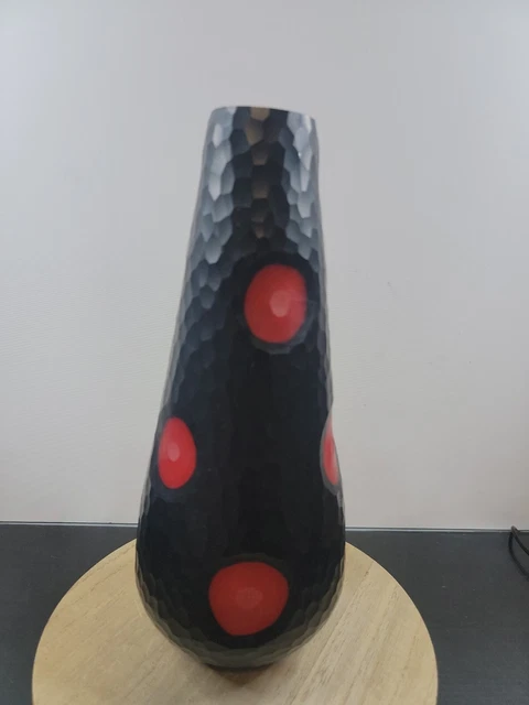 Murano Venini Battuto Art Glass Vase Black and Red 11” Tall