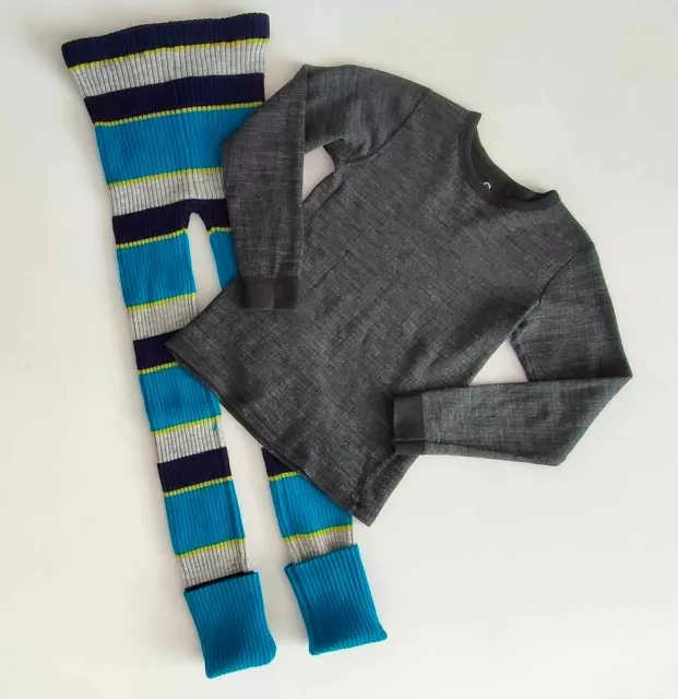 SET Leggings Shirt Bambino 128/134 Lana Merino TOY CUBUS In Buone Condizioni