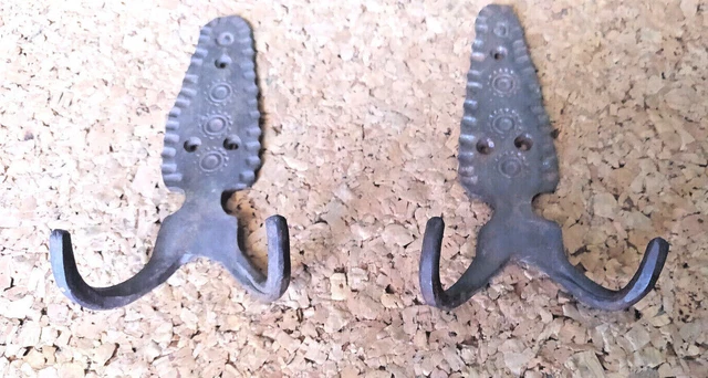 Old Primitive Cast Iron Hangers Coat Hat Hooks, Vintage Iron Towel Hooks, Rustic 5