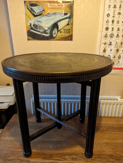 Vintage Berber Benares Brass Wood Folding Coffee Or Side Table