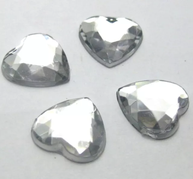 100 Clear Acrylic Faceted Heart Flatback Rhinestone Gems 12X12mm Embellishments