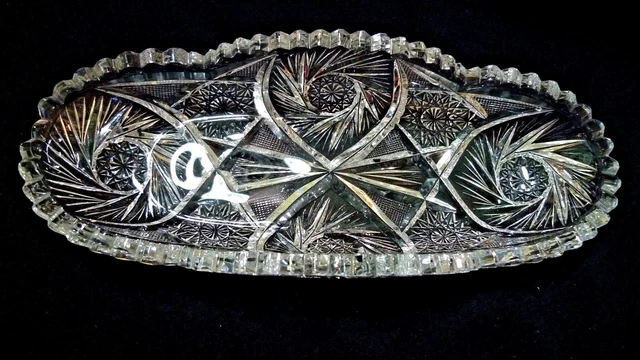 Vintage Large American Brilliant Fine Cut Boat Shaped Serving Tray