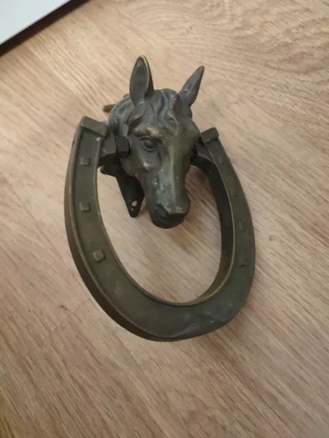 Ancien Heurtoir de porte tête de cheval Bronze