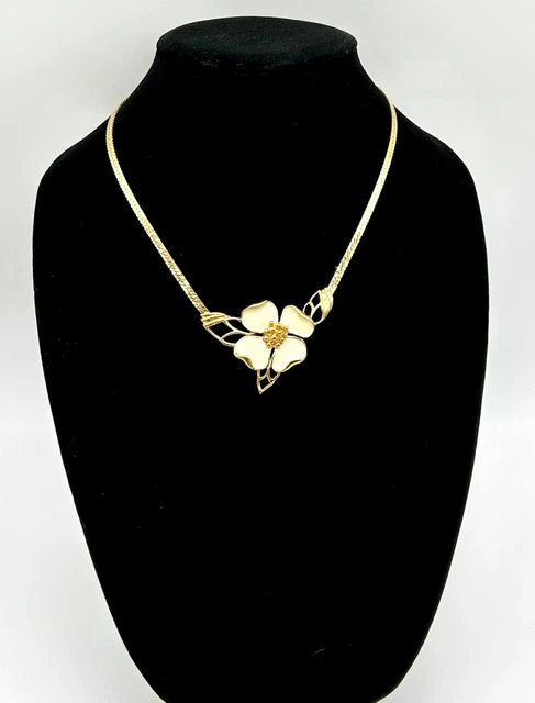 Trifari Dogwood Necklace Enamel and Goldtone