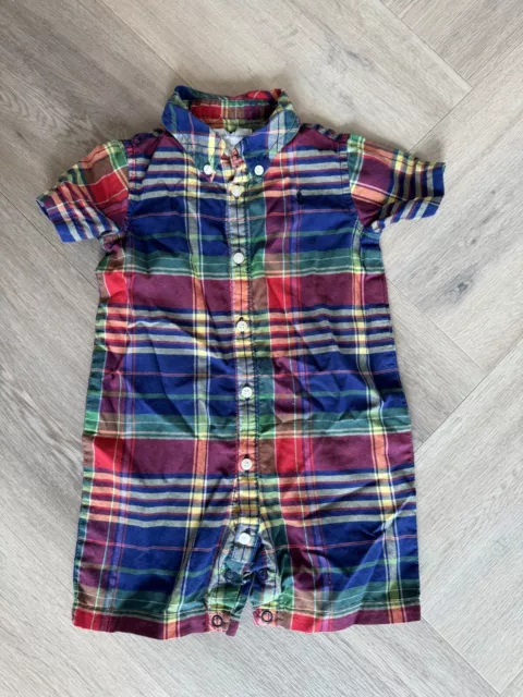 Ralph Lauren Baby Boy Summer Romper 6 Months Shortall Checkered Red Blue Green