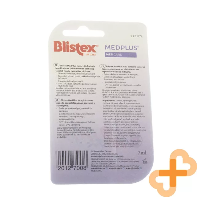 Blistex Medplus Petrolatum Gratuit Lèvre Baume 7g Menthol Refroidissement Effet 2