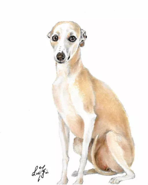 ❈ Original Oil Dog Portrait Painting WHIPPET Artist Signed Artwork Puppy Art