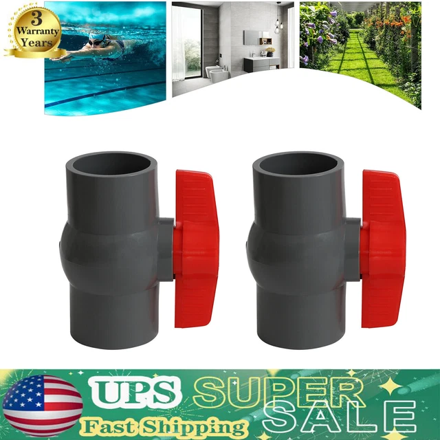 2 Pcs 1-1/2'' Hole Female socket PVC Ball Valve Max 90° Handle Rotation Angle
