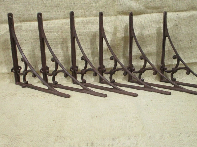 6 LARGE Shelf Brackets Corbels Wall Cast Iron Rustic Farmhouse 9 3/4" X 9 3/4"