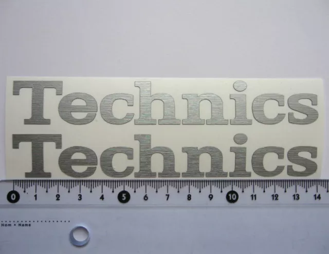 2 x Technics decal stickers for 2 turntables - BRUSHED CHROME Text Logo 140mm