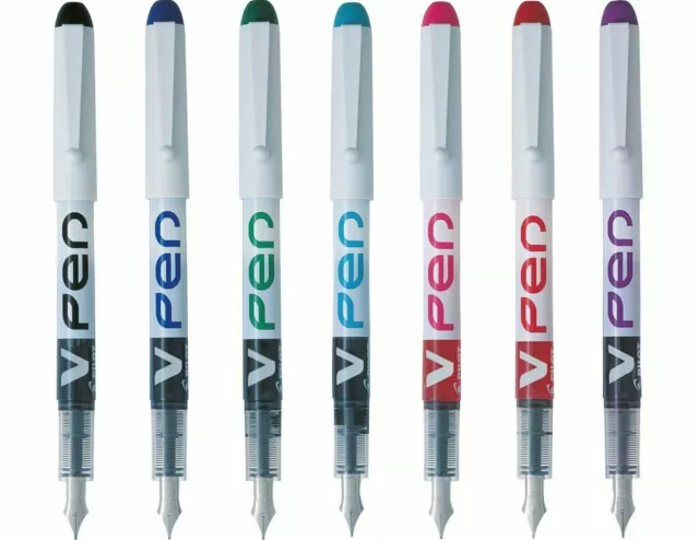 Pilot V Pen Disposable Fountain Pens - Erasable ink - Pack of all 7 Colours