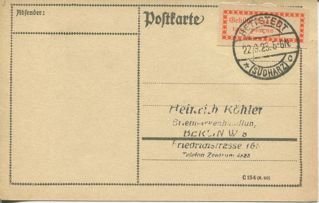 Gebührenzettel OPD Halle (Saale) 1 I c auf Karte Hettstedt - Berlin (B11960)