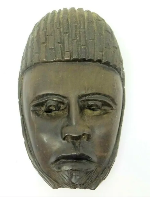 Vintage Hand Carved African Tribal Dark Heavy Wood Ceremonial Mask Wall Hanger