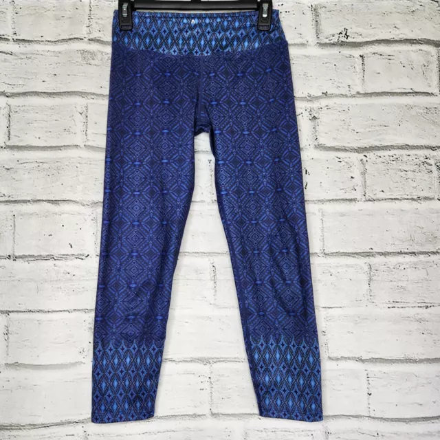 PrAna Roxanne Cropped Leggings Blue Paisley Size S Yoga Athleisure Low Rise