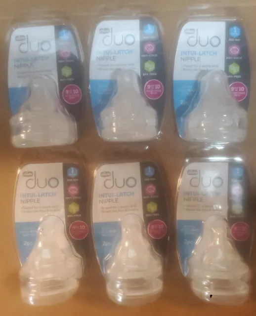 Lot  6 New in Package Chicco Duo Intui-Latch Nipple 1 Slow Age 0m+ NIB  12 Total