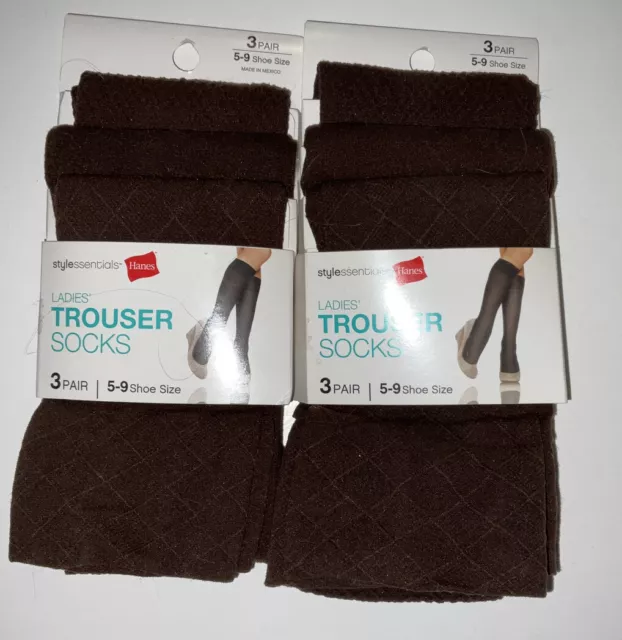 NIP Lot 6 Pairs Women’s Hanes Textured Trouser Socks Java Brown Shoe Size 5-9
