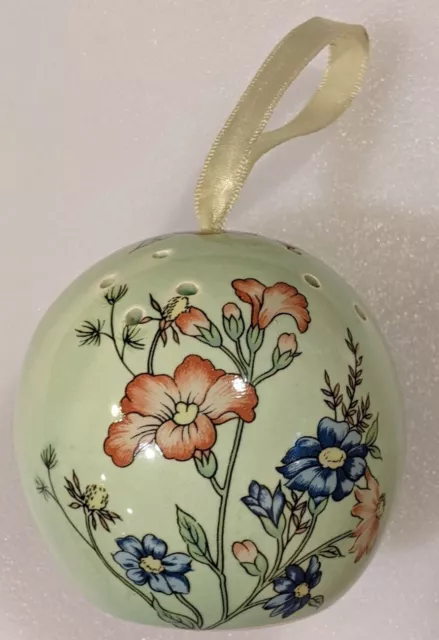 Vintage Ceramic Pomander Cottage Core Floral Flower Design Ribbon