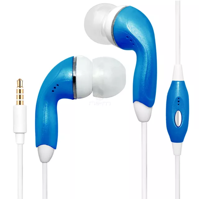 Blue Universal 3.5mm Earphones Remote Control w Mic. Handsfree Stereo Headset