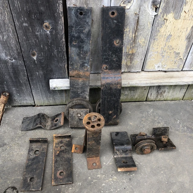 Set of 2 ORIGINAL Large ANTIQUE "COBURN A" BARN INDUSTRIAL Door Roller Hanger