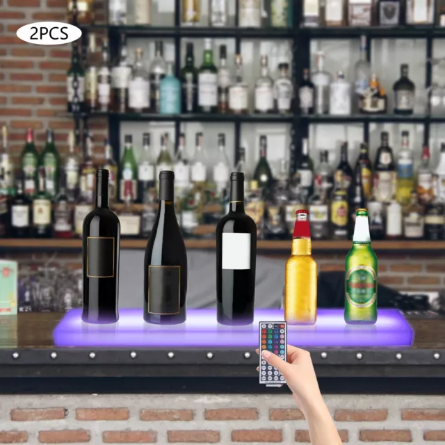 32" LED RGB Bottle Display Shelf Liquor Bar Floating Shelf Acrylic Lighted 2pcs