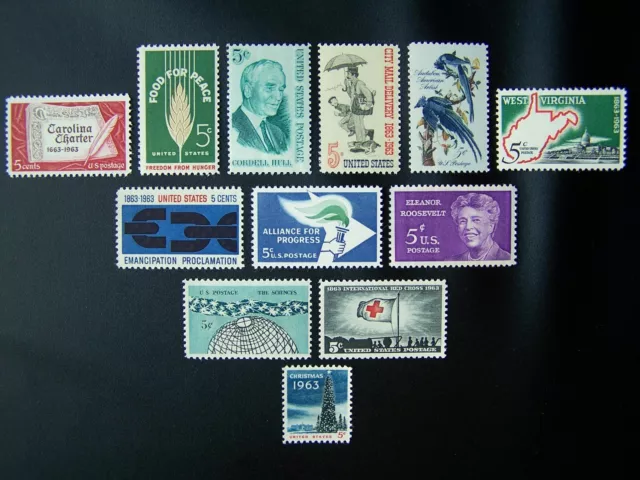 Us Stamps 1963 Year Complete Set, Scott # 1230-1241. Og., Mnh.