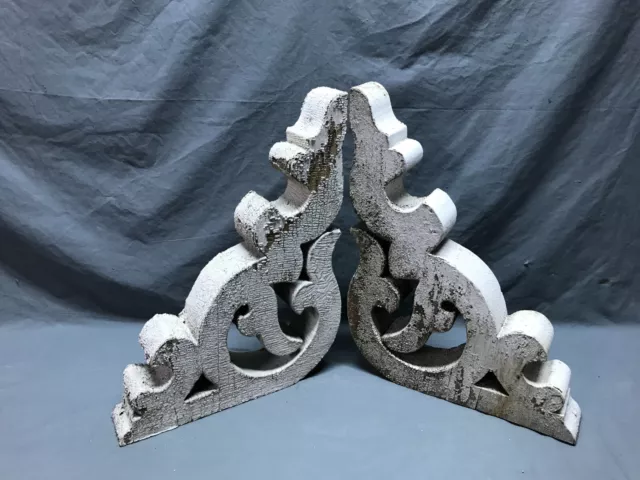 Antique Pair Wood Roof Brackets 14x18 Shabby White VTG Chic Corbels Old 484-24B