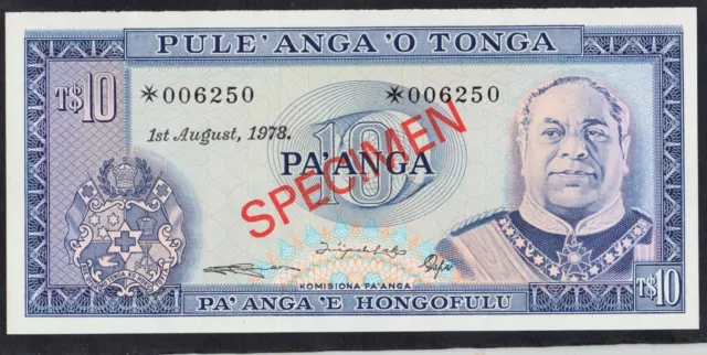 **1978 Tonga specimen $10 note UNC  **