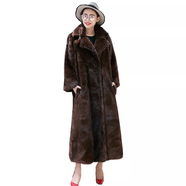 Autumn Winter New Long Maxi Faux Fur Coats Womens Fur Trim Parka Warm Overcoats