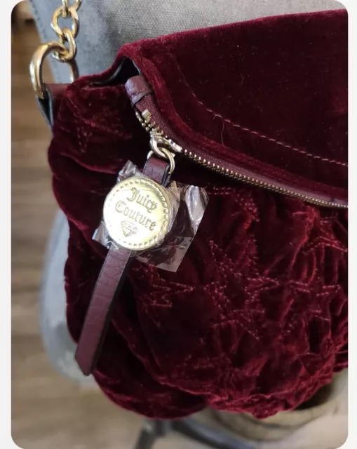 Juicy Couture Bordeaux Red Velour Shoulder Bag Purse Handbag Gold Signed Tag 2