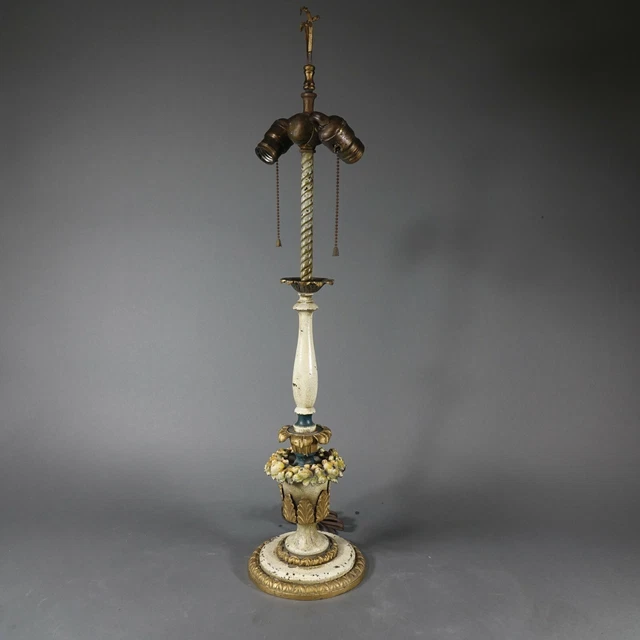 Antique ornate electrified cast iron table parlor lamp base for stained glass Antique ornate electrified cast iron table parlor lamp base for stained glass