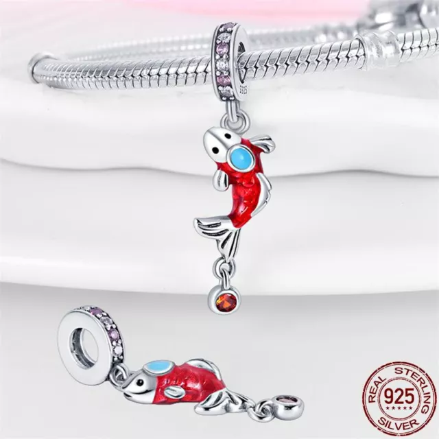 Rote Emaille Koi Karpfen Fisch Ozean Meer Haustier Tier Charm 925 Sterlingsilber