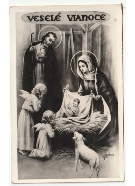 natività Gesù Maria angeli cartolina religiosa d'epoca auguri Natale Vianoce