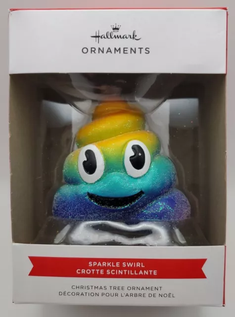 Hallmark Sparkle Swirl Rainbow Poop Emoji Christmas Tree Ornament Decor 2021 NIB