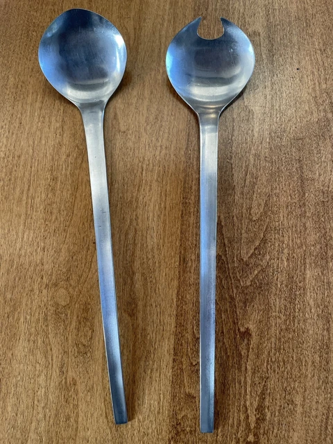 Brushed Stainless Salad Servers Modernist Mid-Century MCM