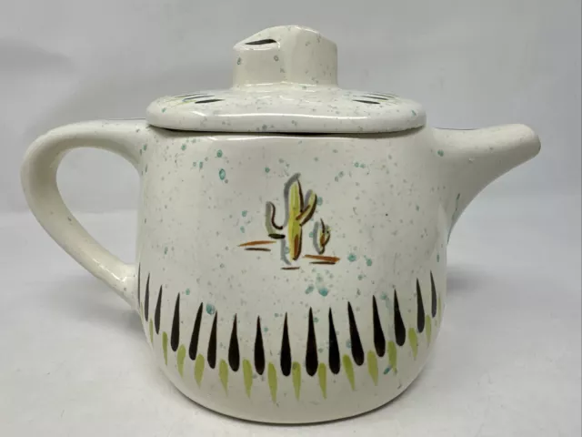 Red Wing Pottery Cactus Desert Tea Pot Retro MCM Hard To Find Some Chips
