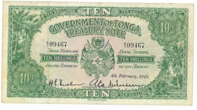 Tonga 10 shillings 1942 SCARCE Tonga 10 shillings 1942 SCARCE