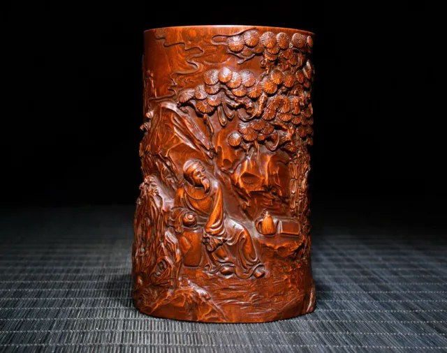Chinese Natural Boxwood Handmade Exquisite Figures Brush Pots  30550