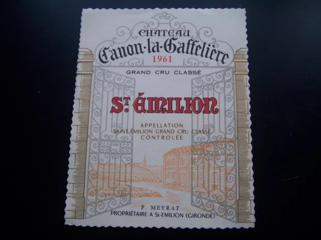 etiquette vin Chateau Canon Gaffelière 1961 saint emilion grand cru wine label