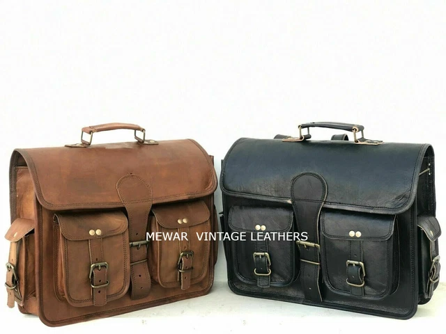 Leather Motorcycle Side Luggage Black Brown Saddle Bag Panniers Pouch (1 Side)