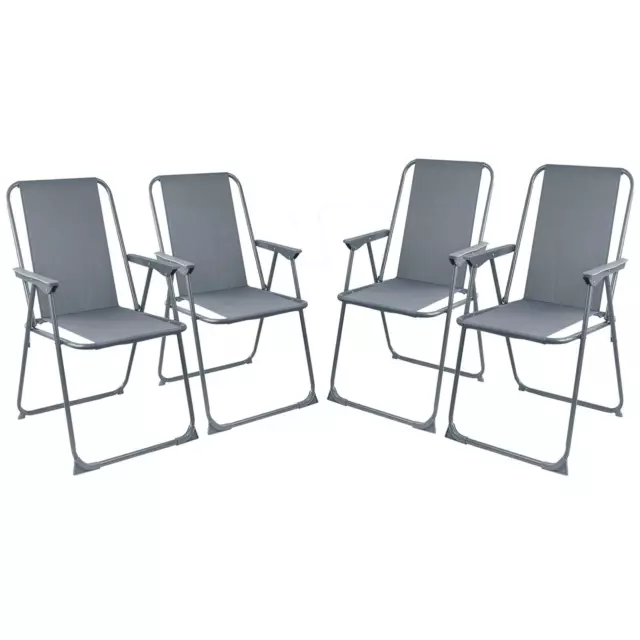 Set Of 4 Grey Folding Chair Garden Deck Patio Camping Fishing Beach Outdoor Seat