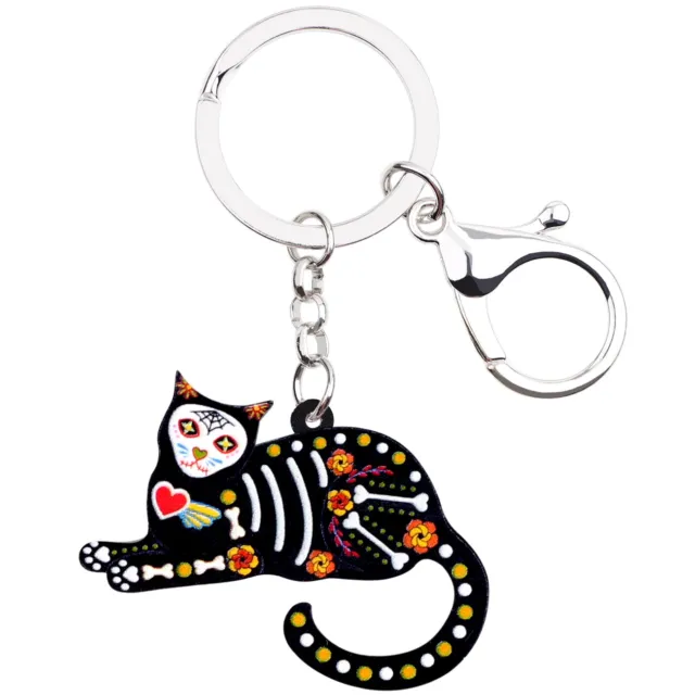 Halloween Acrylic Flower Skull Cat Keychains Car Key Ring Jewelry Gift for Women