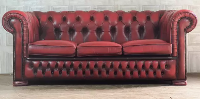 FABULOUS Oxblood Red Leather Chesterfield Sofa 3 Seater Seat #59 *FREE DELIVERY*