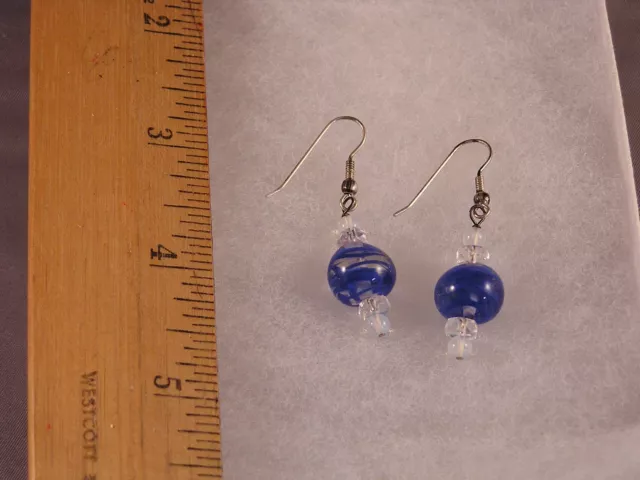 Blue Swirls Handmade Lampwork Glass Bead Earrings  EB39