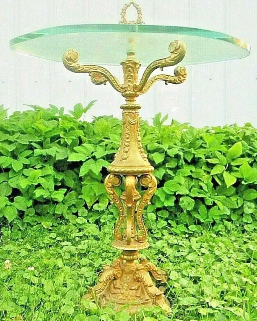 Hollywood Regency Side Table Bronze Brass Glass Cocktail Server Louis XIV Heavy