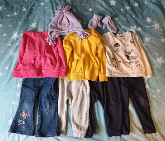 Girls' Clothing Bundle. Tops, trousers, hat and mittens. 18-24 months. 8 pieces.